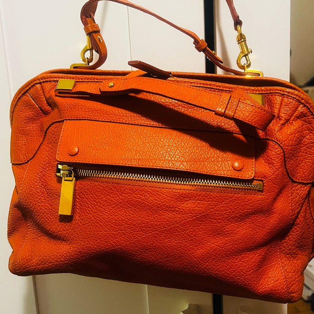Chloe Vibrant Orange Satchel with Gold Hardware
